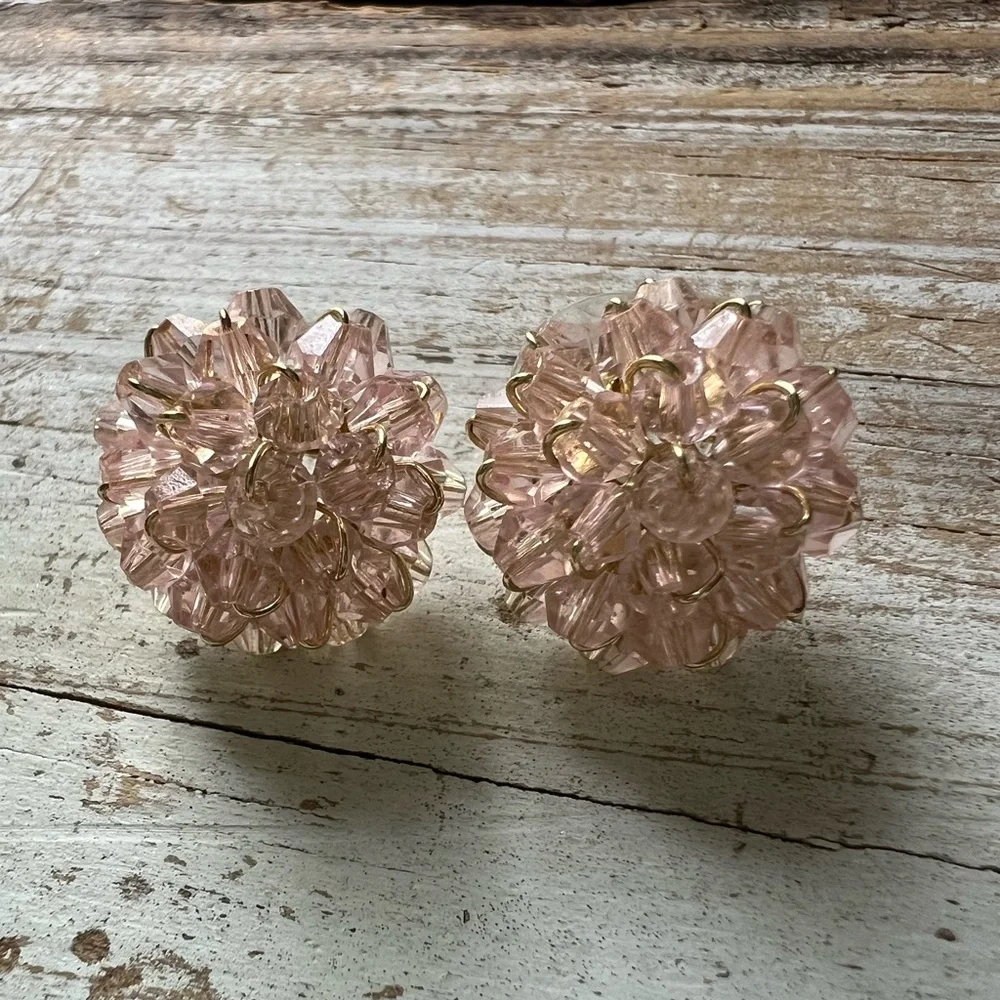 Pink Crystal Flower Cluster Stud Earrings - Picture 1 of 4